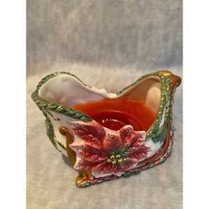 Fitz &‎ Floyd Candle Sleigh "For All Seasons" Christmas Holiday Decor Poinsettia
